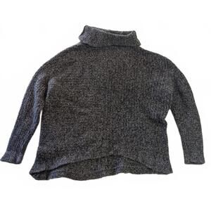 Eileen Fisher Women's Petite L Gray Merino Wool Turtleneck Asymmetry Sweater